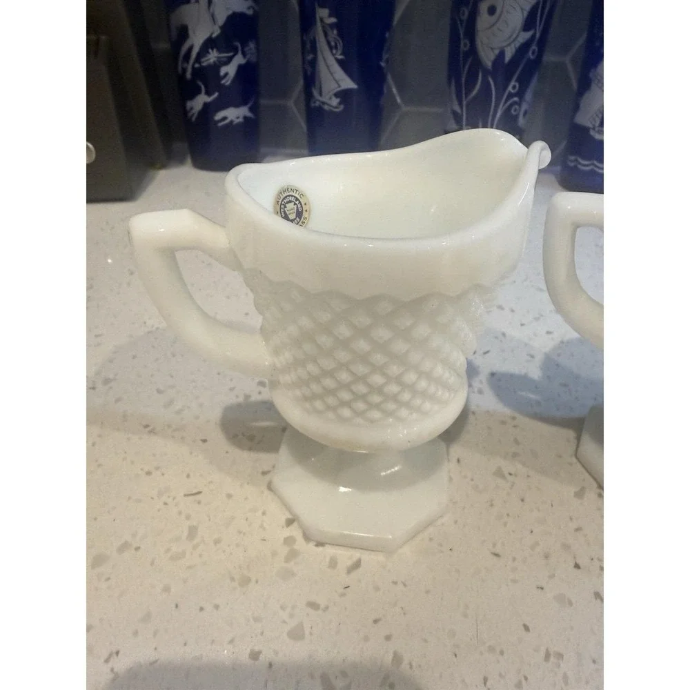 Westmoreland English Hobnail Diamond Creamer And Sugar STICKER Depression Glass